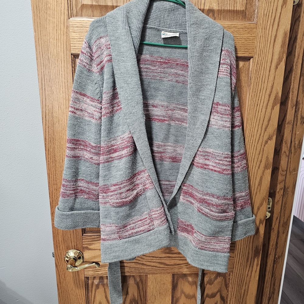 Gray and Pink Striped Cardigan